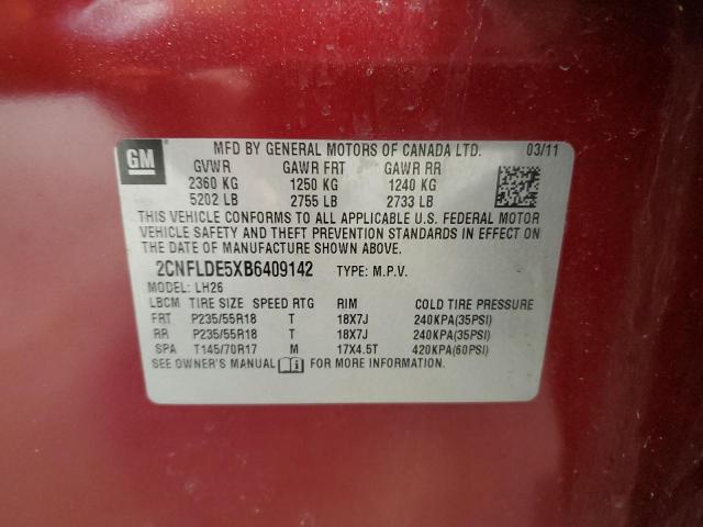 2CNFLDE5XB6409142 - 2011 CHEVROLET EQUINOX LT RED photo 12