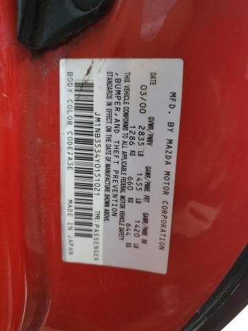 JM1NB3534Y0151021 - 2000 MAZDA MX-5 MIATA BASE BURGUNDY photo 12