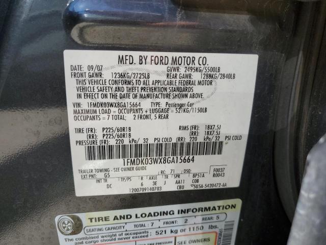 1FMDK03WX8GA15664 - 2008 FORD TAURUS X LIMITED GRAY photo 13