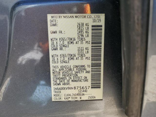 1N6AD0EV9KN875657 - 2019 NISSAN FRONTIER S GRAY photo 12