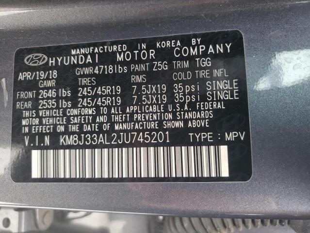 KM8J33AL2JU745201 - 2018 HYUNDAI TUCSON SPORT GRAY photo 13