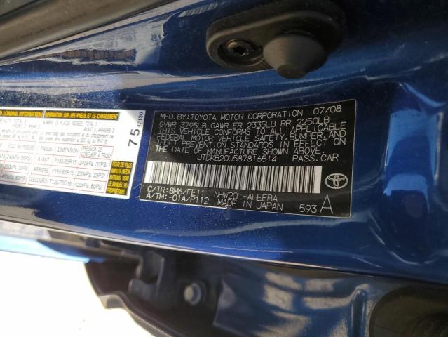 JTDKB20U587816514 - 2008 TOYOTA PRIUS BLUE photo 12