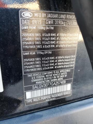 SALGV3EF7GA257409 - 2016 LAND ROVER RANGE ROVE AUTOBIOGRAPHY BLACK photo 14