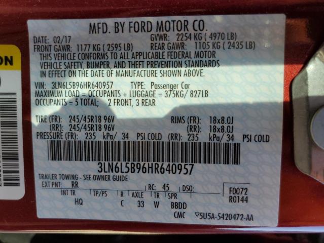 3LN6L5B96HR640957 - 2017 LINCOLN MKZ PREMIERE RED photo 12