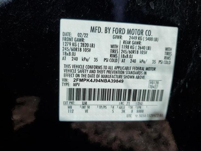 2FMPK4J94NBA39849 - 2022 FORD EDGE SEL BLACK photo 13