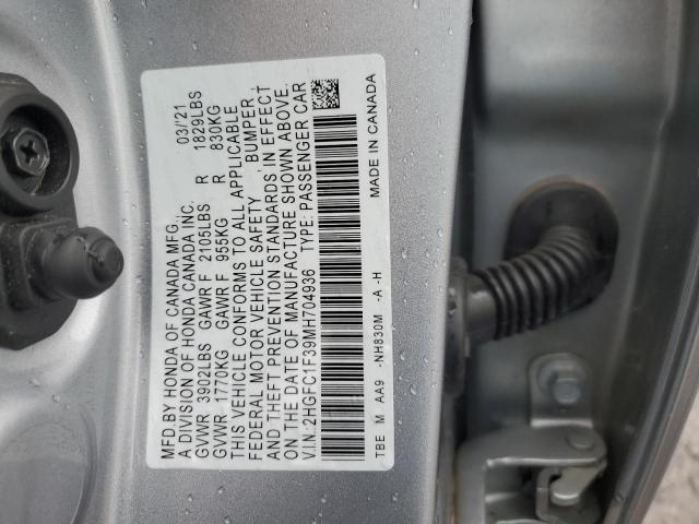 2HGFC1F39MH704936 - 2021 HONDA CIVIC EX SILVER photo 12