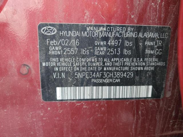 5NPE34AF3GH389429 - 2016 HYUNDAI SONATA SPORT RED photo 13