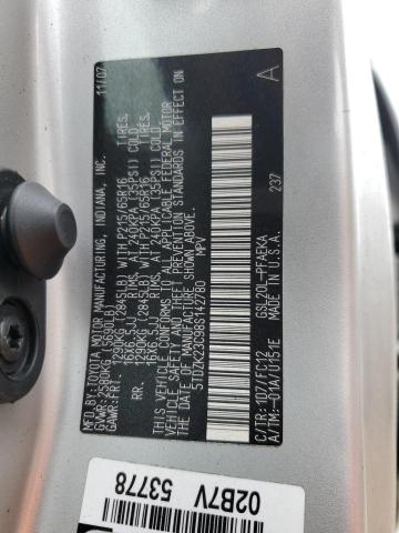 5TDZK23C98S142780 - 2008 TOYOTA SIENNA CE SILVER photo 12