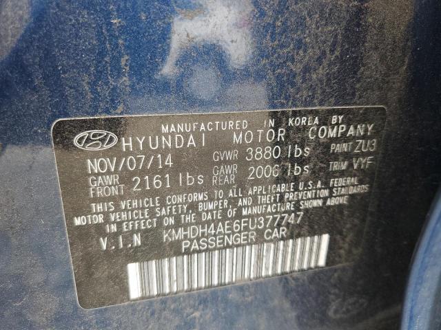 KMHDH4AE6FU377747 - 2015 HYUNDAI ELANTRA SE BLUE photo 13