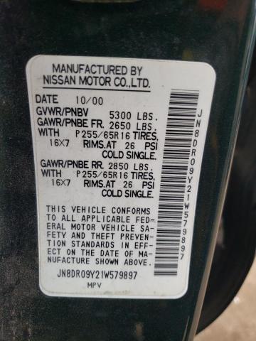 JN8DR09Y21W579897 - 2001 NISSAN PATHFINDER LE 绿色 照片 12
