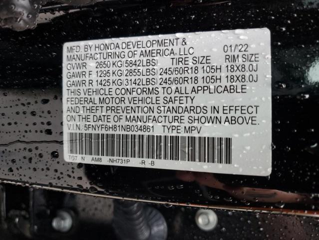 5FNYF6H81NB034861 - 2022 HONDA PILOT TRAILSPORT BLACK photo 13