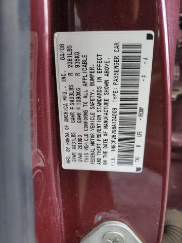 1HGCP26708A124009 - 2008 HONDA ACCORD EX BURGUNDY photo 12