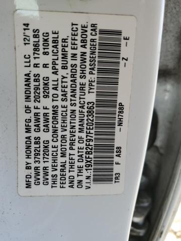 19XFB2F97FE023863 - 2015 HONDA CIVIC EXL თეთრი ფოტო 12