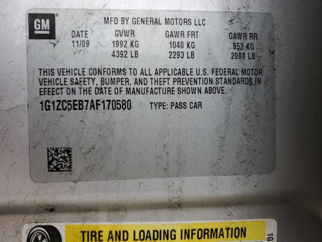 1G1ZC5EB7AF170580 - 2010 CHEVROLET MALIBU 1LT 银色 照片 12