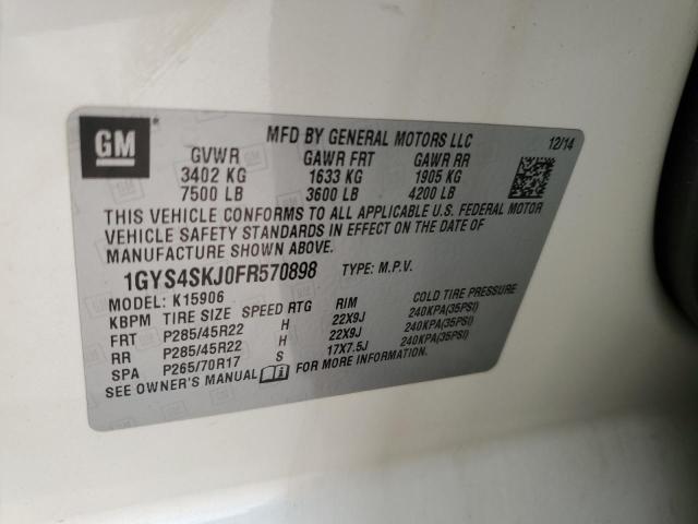 1GYS4SKJ0FR570898 - 2015 CADILLAC ESCALADE ESV LUXURY WHITE photo 12