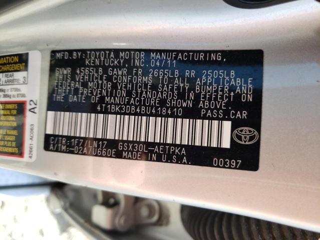 4T1BK3DB4BU418410 - 2011 TOYOTA AVALON BASE 银色 照片 12