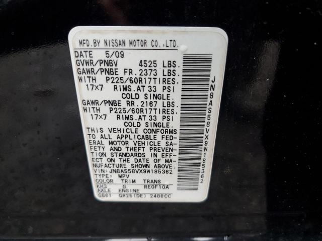 JN8AS58VX9W185362 - 2009 NISSAN ROGUE S BLACK photo 14