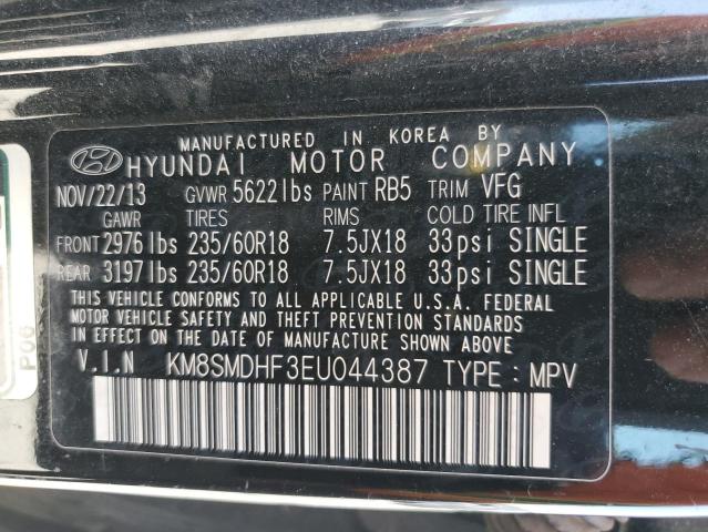 KM8SMDHF3EU044387 - 2014 HYUNDAI SANTA FE GLS BLACK photo 13