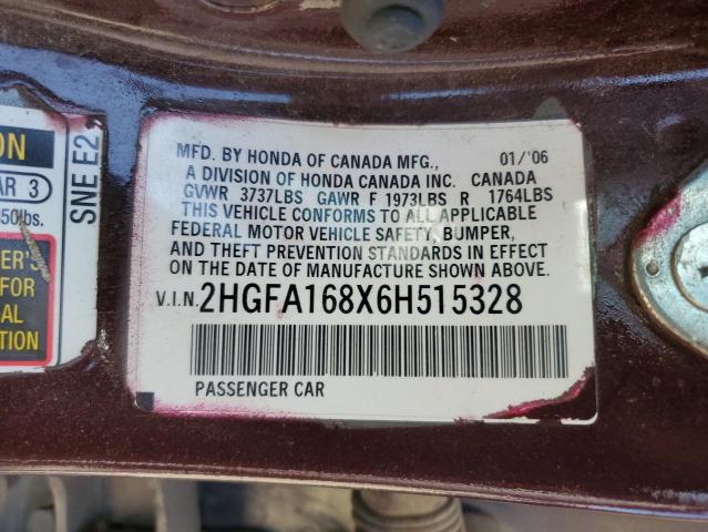 2HGFA168X6H515328 - 2006 HONDA CIVIC EX Bənövşəyi foto 12