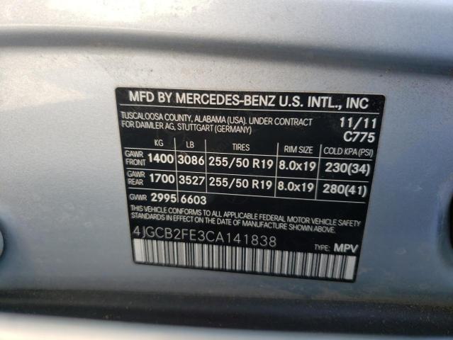 4JGCB2FE3CA141838 - 2012 MERCEDES-BENZ R 350 BLUETEC SILVER photo 13