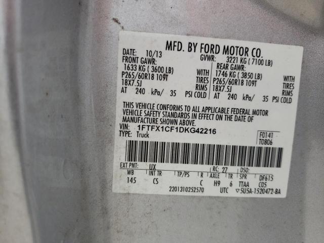 1FTFX1CF1DKG42216 - 2013 FORD F150 SUPER CAB SILVER photo 12