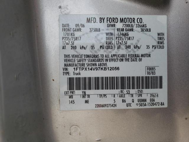 1FTPX14V97KB12056 - 2007 FORD F150 SILVER photo 12