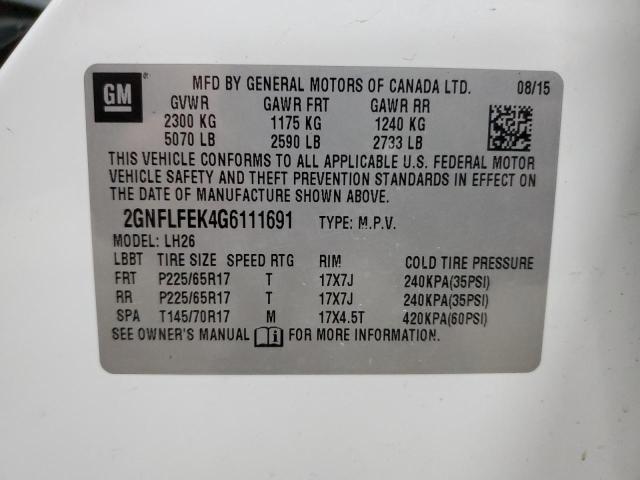 2GNFLFEK4G6111691 - 2016 CHEVROLET EQUINOX LT WHITE photo 13