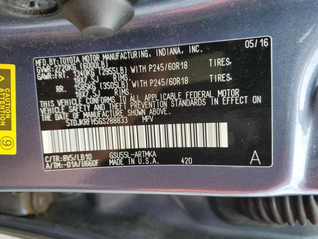 5TDJKRFH5GS288833 - 2016 TOYOTA HIGHLANDER XLE BLUE photo 14