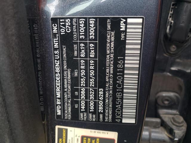 4JGDA5HB1CA011861 - 2012 MERCEDES-BENZ ML 350 4MATIC GRAY photo 12