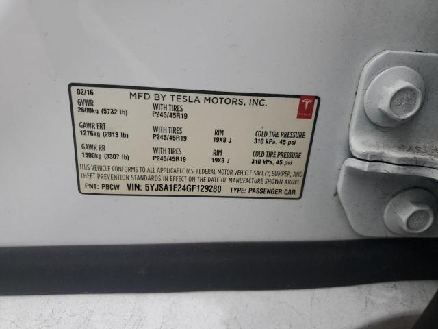 5YJSA1E24GF129280 - 2016 TESLA MODEL S WHITE photo 12