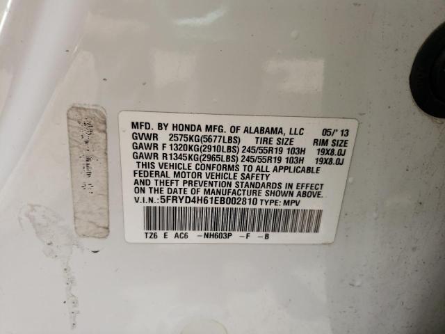 5FRYD4H61EB002810 - 2014 ACURA MDX TECHNOLOGY WHITE photo 10