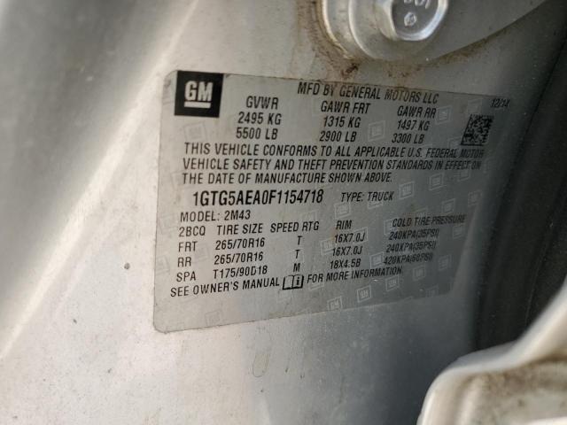 1GTG5AEA0F1154718 - 2015 GMC CANYON SILVER photo 12