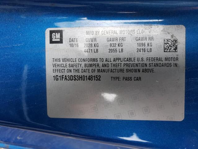 1G1FA3DS3H0148152 - 2017 CHEVROLET CAMARO LS BLUE photo 13