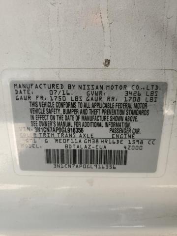 3N1CN7AP0GL916356 - 2016 NISSAN VERSA S WHITE photo 12