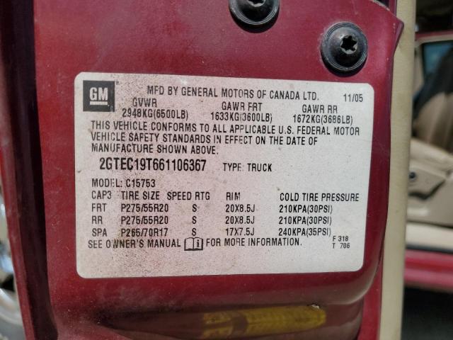 2GTEC19T661106367 - 2006 GMC NEW SIERRA C1500 BURGUNDY photo 12