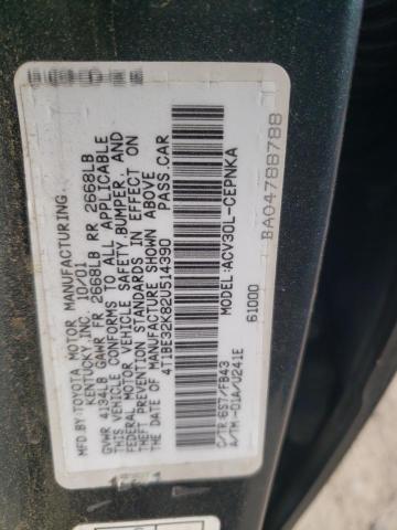 4T1BE32K82U514390 - 2002 TOYOTA CAMRY LE TEAL photo 12