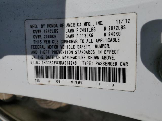 1HGCR3F83DA014249 - 2013 HONDA ACCORD EXL WHITE photo 12