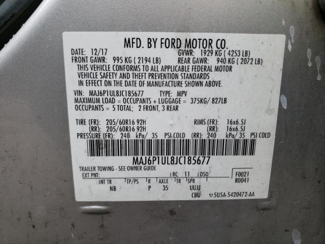 MAJ6P1UL8JC185677 - 2018 FORD ECOSPORT SE SILVER photo 12