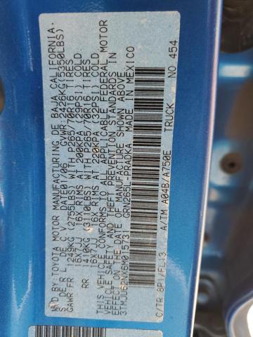 3TMJU62NX6M015731 - 2006 TOYOTA TACOMA DOUBLE CAB PRERUNNER BLUE photo 12