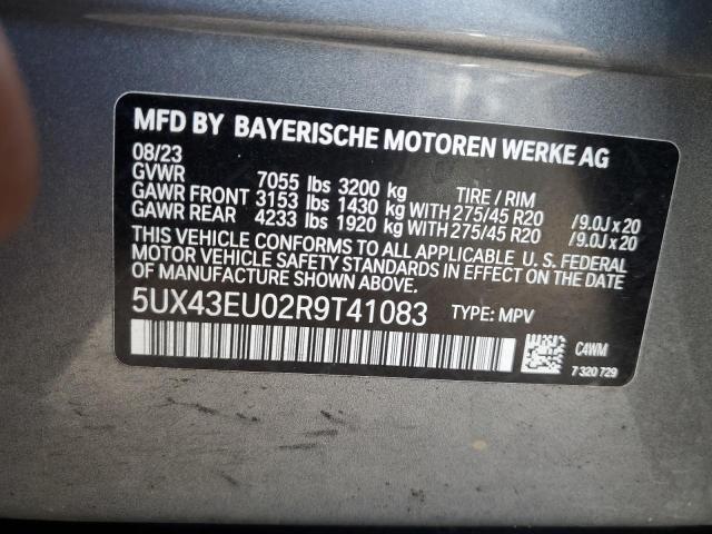 5UX43EU02R9T41083 - 2024 BMW X5 XDRIVE50E GRAY photo 14