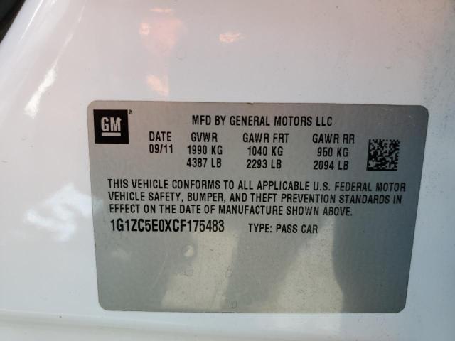 1G1ZC5E0XCF175483 - 2012 CHEVROLET MALIBU 1LT 白色 照片 12