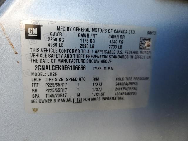 2GNALCEK0E6106686 - 2014 CHEVROLET EQUINOX LT BLUE photo 14