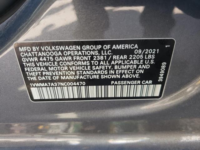 1VWMA7A37NC004470 - 2022 VOLKSWAGEN PASSAT R-LINE Сұр фото 12