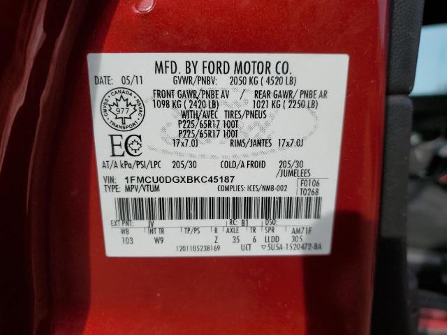 1FMCU0DGXBKC45187 - 2011 FORD ESCAPE XLT RED photo 13