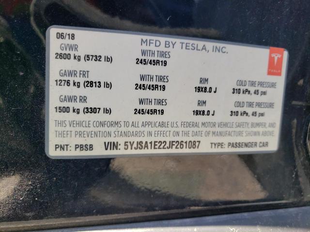 5YJSA1E22JF261087 - 2018 TESLA MODEL S Schwarz Foto 12