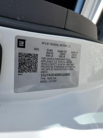 1G1YA3D40M5110000 - 2021 CHEVROLET CORVETTE STINGRAY 1LT WHITE photo 12