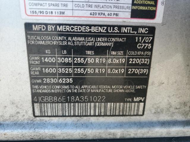 4JGBB86E18A351022 - 2008 MERCEDES-BENZ ML 350 SILVER photo 13