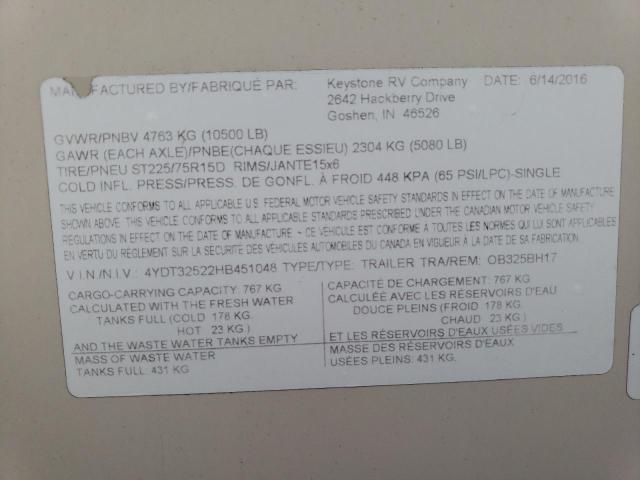 4YDT32522HB451048 - 2017 KEYSTONE OUTBACK SILVER photo 10