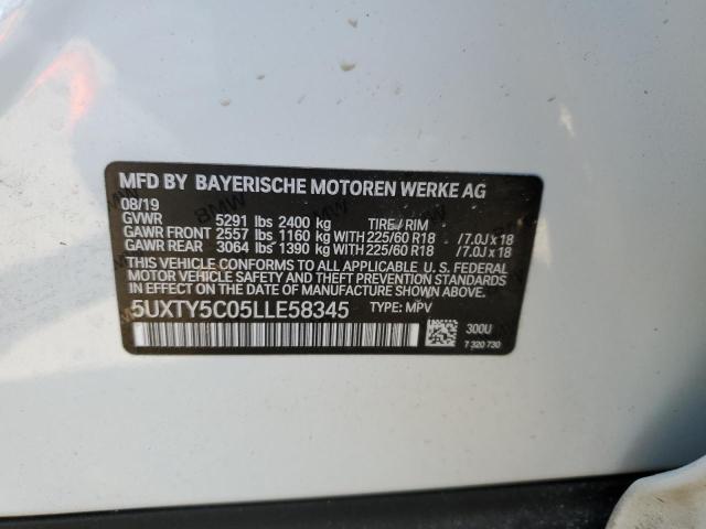 5UXTY5C05LLE58345 - 2020 BMW X3 XDRIVE30I WHITE photo 12