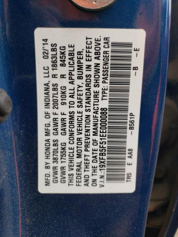 19XFB5F51EE000088 - 2014 HONDA CIVIC NATURAL GAS BLUE photo 12